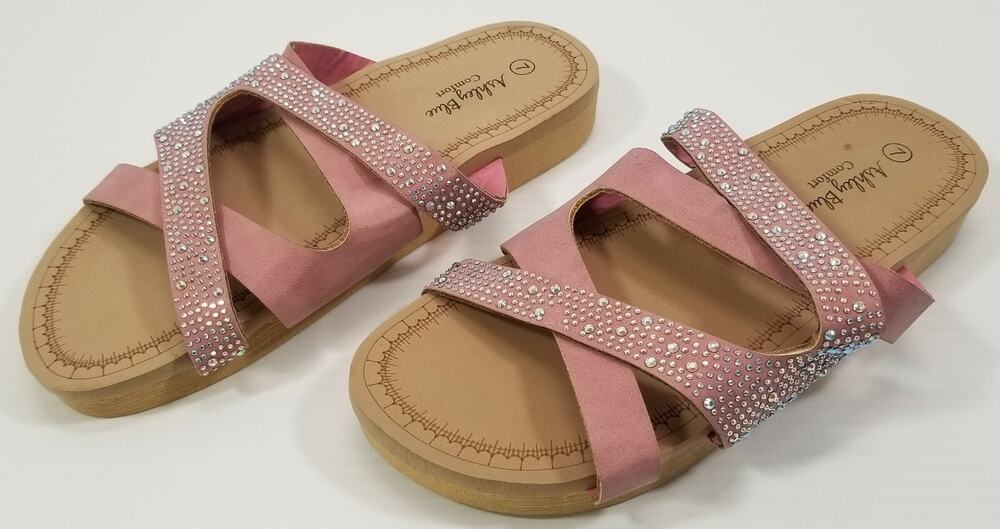 GG) Ashley Blue Comfort Womens Pink Rhinestone Sandals Size 7